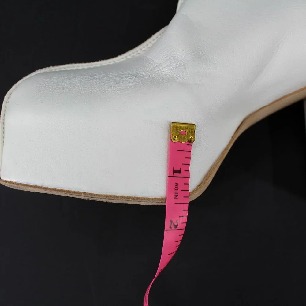 MOMA Platform Boots White Leather Handmade Block Heel Zip Back Seam SZ 39/10
